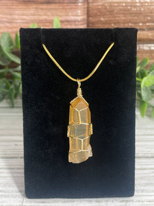 Orange Quartz Wire-Wrapped Pendant