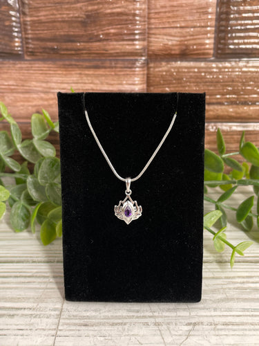 Amethyst Sterling Silver Lotus Pendant