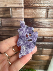 Lepidolite Ghost With Witch Hat Carving