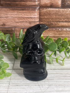 Raven/Skull Obsidian Carving