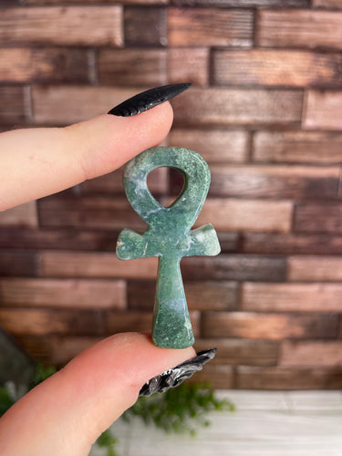 Moss Agate Ankh Carving