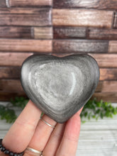 Load image into Gallery viewer, Silver Sheen Obsidian Heart Carving