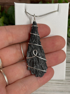 Black Kyanite Wire-Wrapped Pendant