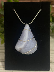 Blue Lace Agate Wire-Wrapped Pendant