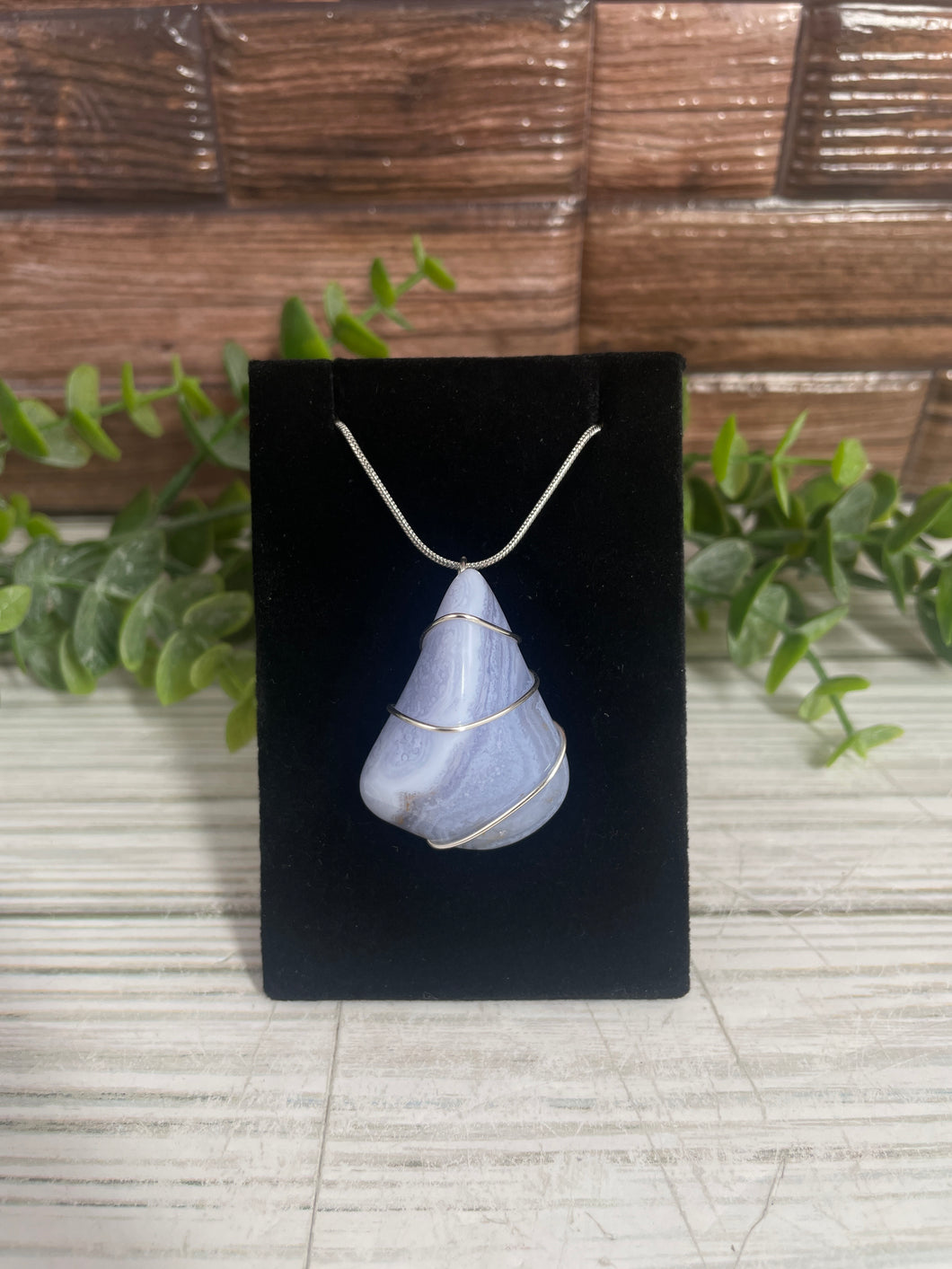 Blue Lace Agate Wire-Wrapped Pendant