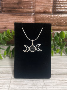 Black Onyx Triple Moon Wire-Wrapped Pendant