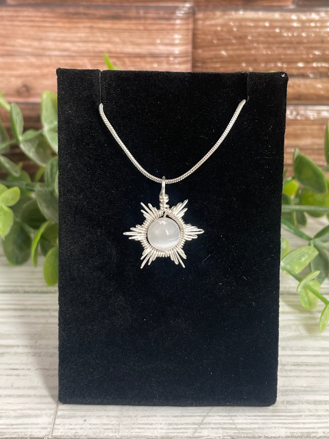 Selenite Star/Snowflake Wire-Wrapped Pendant