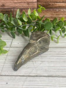 Pyrite Raven Skull Carving