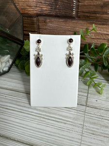 Garnet Dangle Sterling Silver Earrings