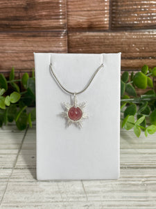 Strawberry Quartz Star/Snowflake Wire-Wrapped Pendant