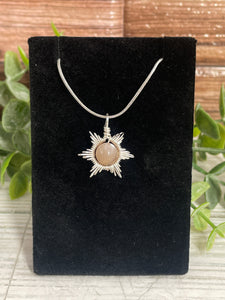 Sunstone Star/Snowflake Wire-Wrapped Pendant