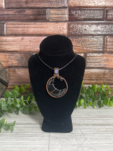 Load image into Gallery viewer, Black Onyx &amp; Ethiopian Opal Wire-Wrapped Moon Pendant