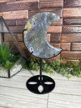 Load image into Gallery viewer, Moss Agate Moon on Stand