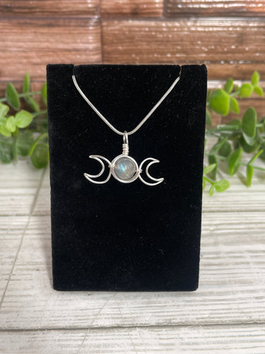 Labradorite Triple Moon Wire-Wrapped Pendant