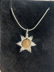 Sunstone Star/Snowflake Wire-Wrapped Pendant