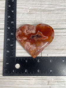 Carnelian & Flower Agate Heart On Metal Stand