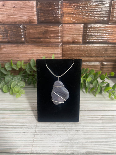 Botswana Agate Wire-Wrapped Pendant