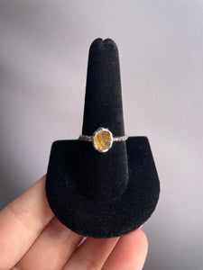 Rutilated Quartz SZ 9 Hammered Sterling Silver Ring