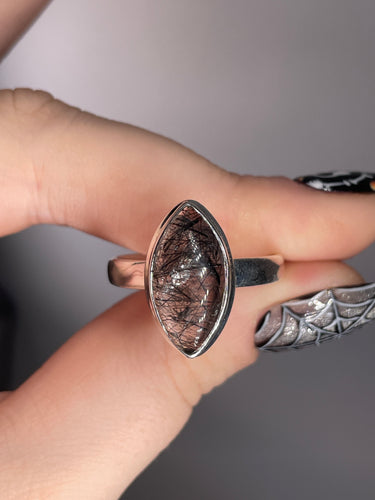 Black Rutile SZ 13 Sterling Silver Ring