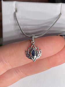 Sapphire Lotus Sterling Silver Pendant