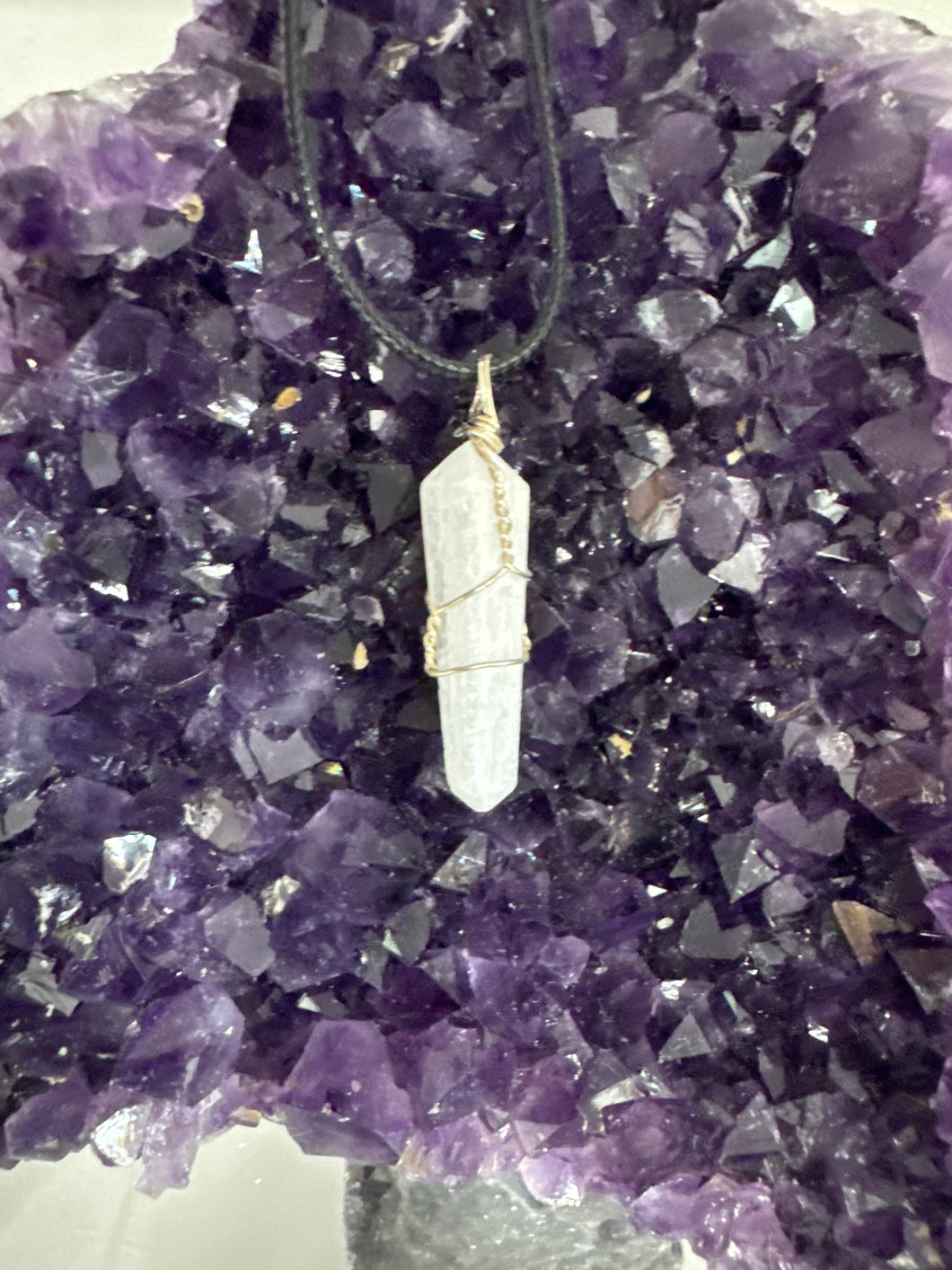 Selenite Wire Wrapped Point Necklace