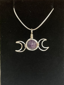 Lepidolite Triple Moon Wire-Wrapped Pendant