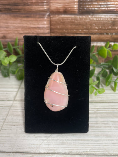 Pink Opal Wire-Wrapped Pendant