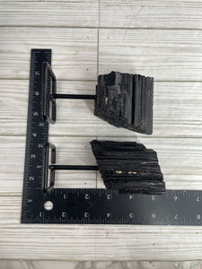 Raw Black Tourmaline On Metal Stand