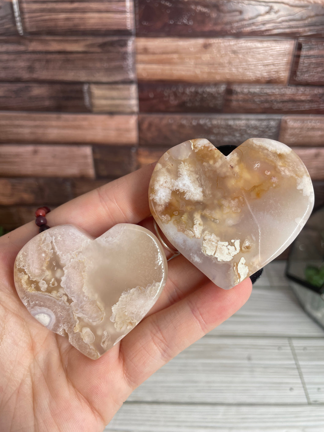 Flower Agate Flat Heart Carving