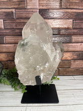 Load image into Gallery viewer, Clear Quartz With Chlorite Cluster/Point On Metal Stand