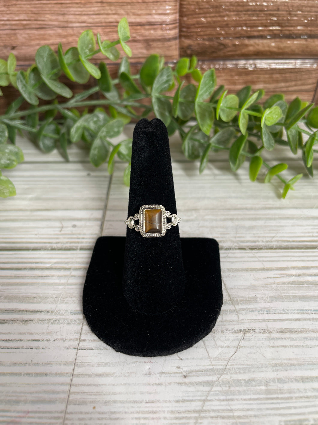 Tiger Eye Size 8 Sterling Silver Ring