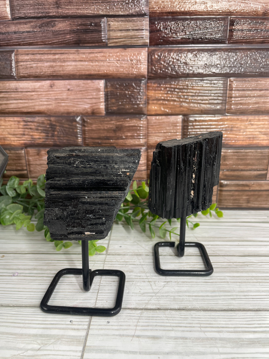 Raw Black Tourmaline On Metal Stand