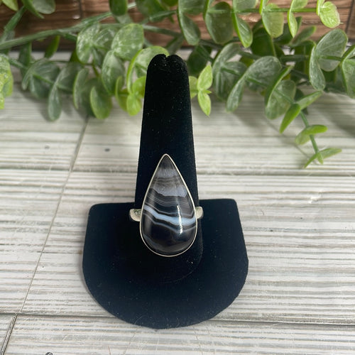 Black Banded Agate Size 11 Sterling Silver Ring