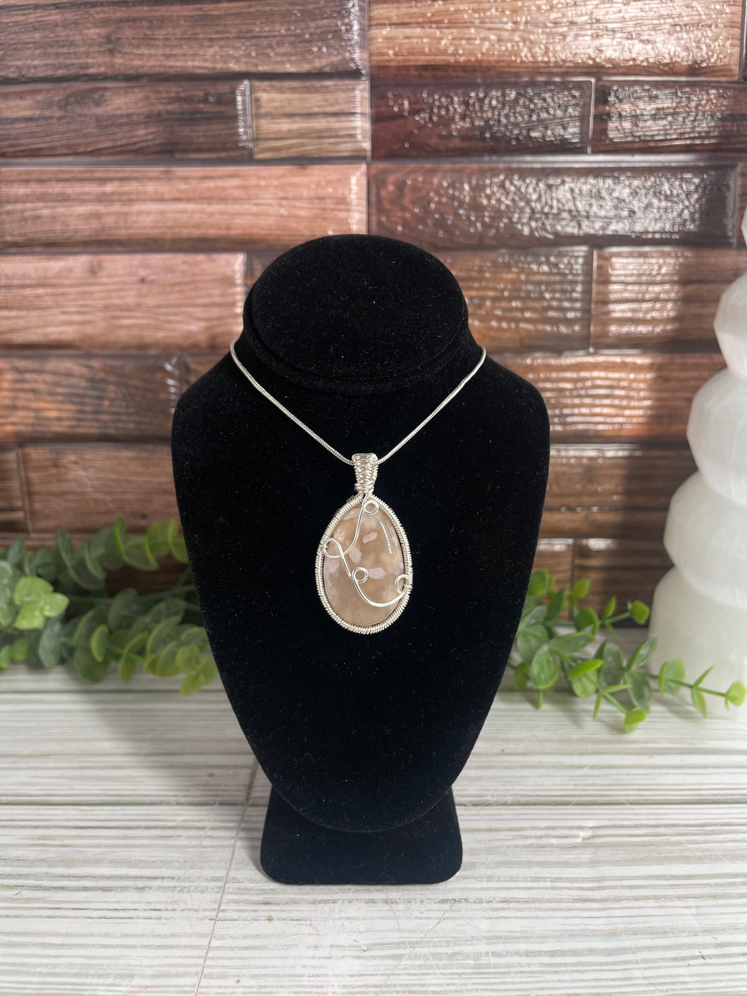 Flower Agate Wire-Wrapped Pendant