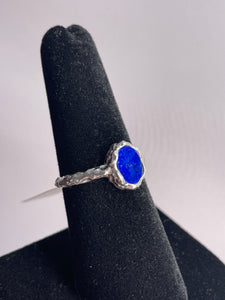 Lapis Lazuli SZ 7 Hammered Sterling Silver Ring