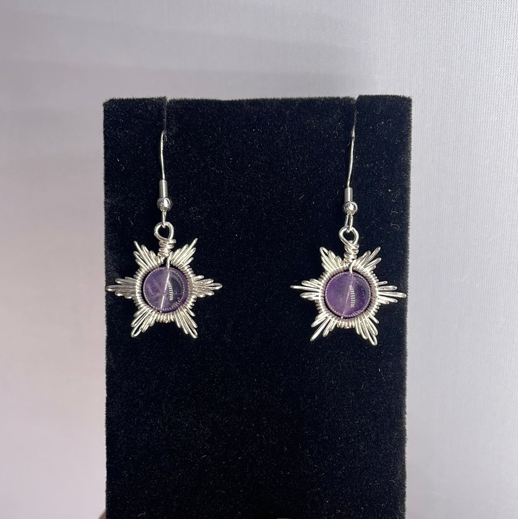 Amethyst Snowflake/Star Wire-Wrapped Earrings