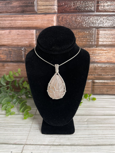 Rose Quartz Lotus Wire-Wrapped Pendant