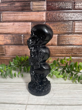 Load image into Gallery viewer, Black Obsidian See/Hear/Speak No Evil Stacked Skull Carving