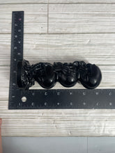 Load image into Gallery viewer, Black Obsidian See/Hear/Speak No Evil Stacked Skull Carving