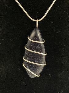 Blue Goldstone Wire-Wrapped Pendant