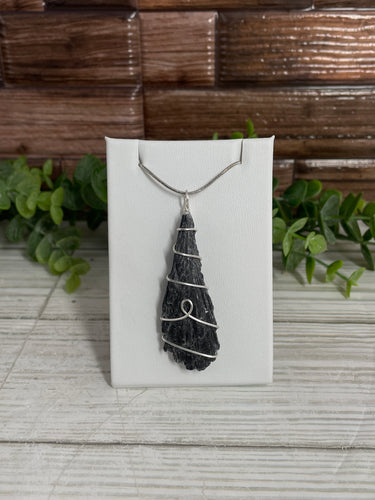 Black Kyanite Wire-Wrapped Pendant