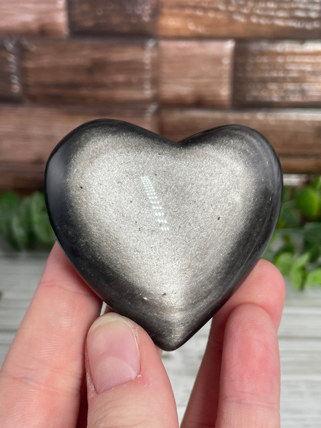 Silver Sheen Obsidian Heart Medium