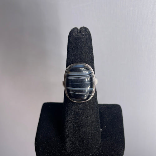 Black Banded Agate Size 7 Sterling Silver Ring