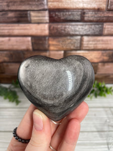 Silver Sheen Obsidian Heart Carving