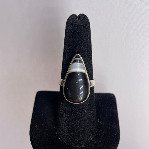 Black Banded Agate Size 8 Sterling Silver Ring