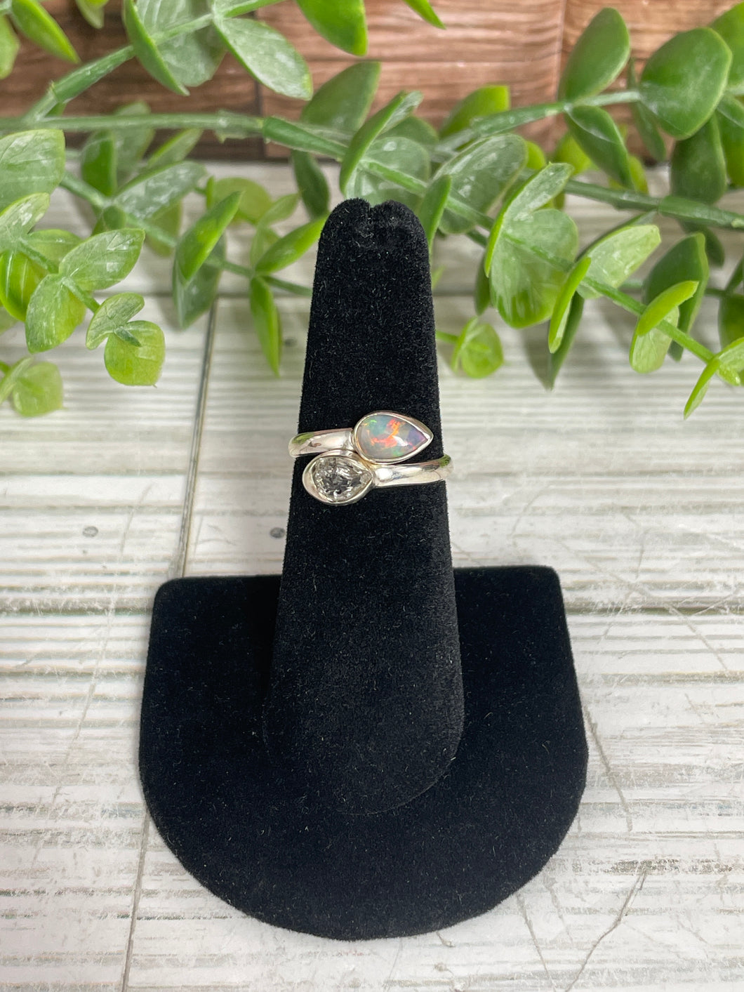 Herkimer Diamond/Ethiopian Opal SZ 6 Sterling Silver Ring