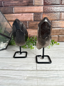 Smoky Quartz Point on Metal Stand