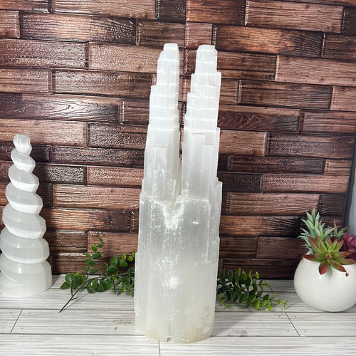 Selenite Double Tower Lamp