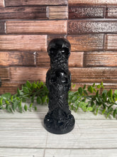 Load image into Gallery viewer, Black Obsidian See/Hear/Speak No Evil Stacked Skull Carving