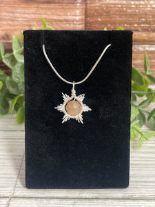 Sunstone Star/Snowflake Wire-Wrapped Pendant